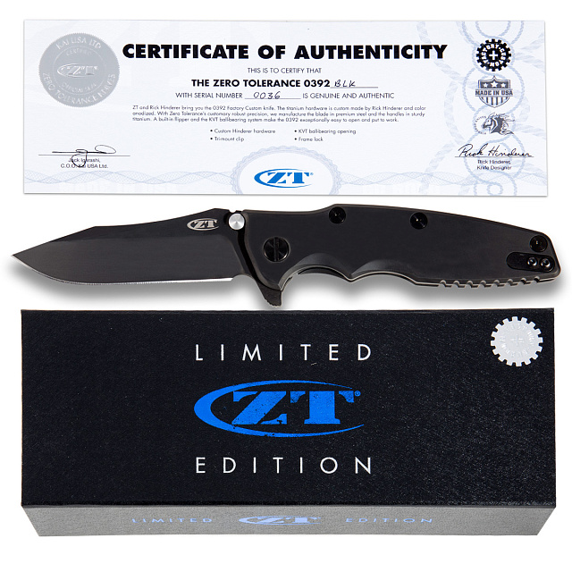 Акция! Складной нож Zero Tolerance модель 0392BLK Рик Хиндерер Limited Edition