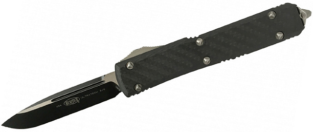 Нож Microtech Ultratech Satin 121-1CF с автоматическим открытием/закрытием клинка.