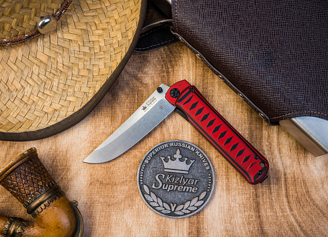 Складной нож Whisper AUS-10Co StoneWash Red, на подшипнике.