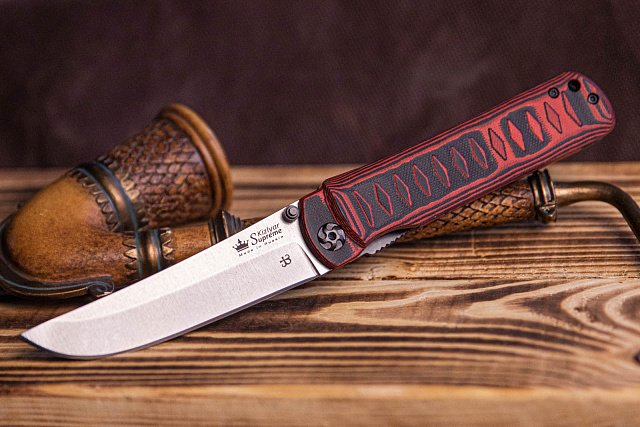 Складной нож Whisper D2 StoneWash Red, на подшипнике.