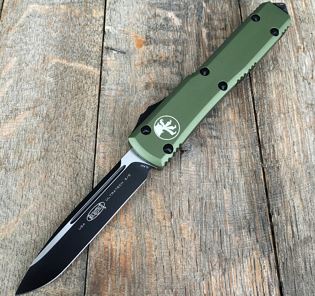 Нож Microtech Ultratech Satin 121-1OD с автоматическим открытием/закрытием клинка.
