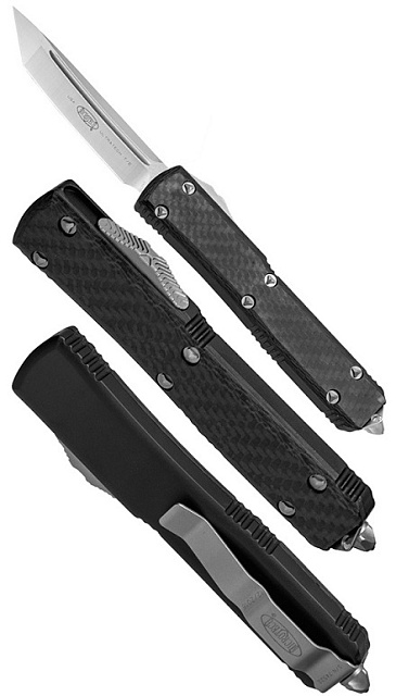 Нож Microtech Ultratech Satin 123-4CF с автоматическим открытием/закрытием клинка.